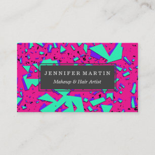 90s Teal and Pink Abstract Geometric Pattern Business Card