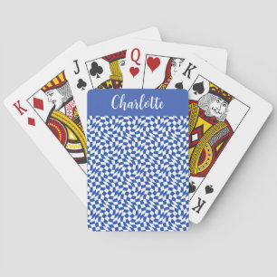 90's theme blue chequered name monogram playing cards