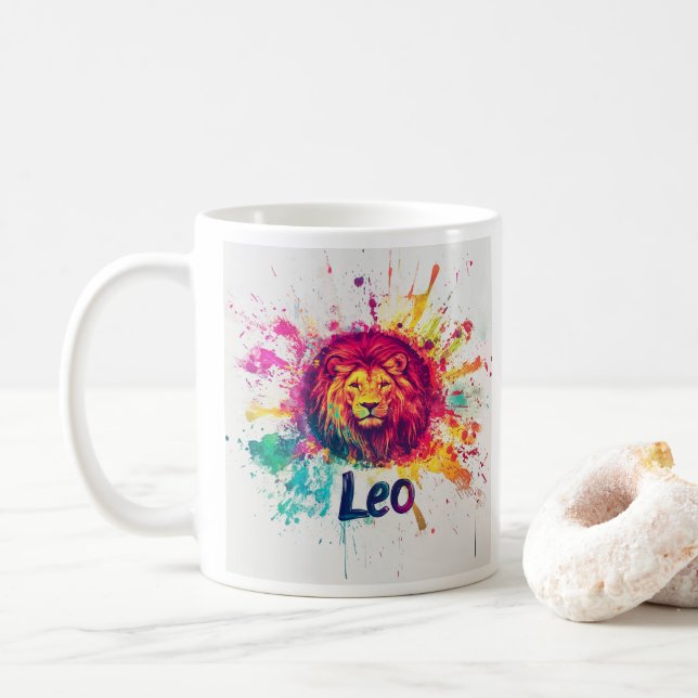 "90s Throwback Leo: Splatter Paint Mug" Coffee Mug (With Donut)