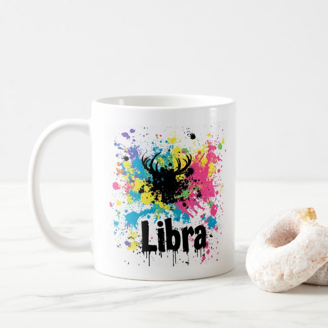 "90s Throwback Libra: Splatter Paint Mug" Coffee Mug (With Donut)