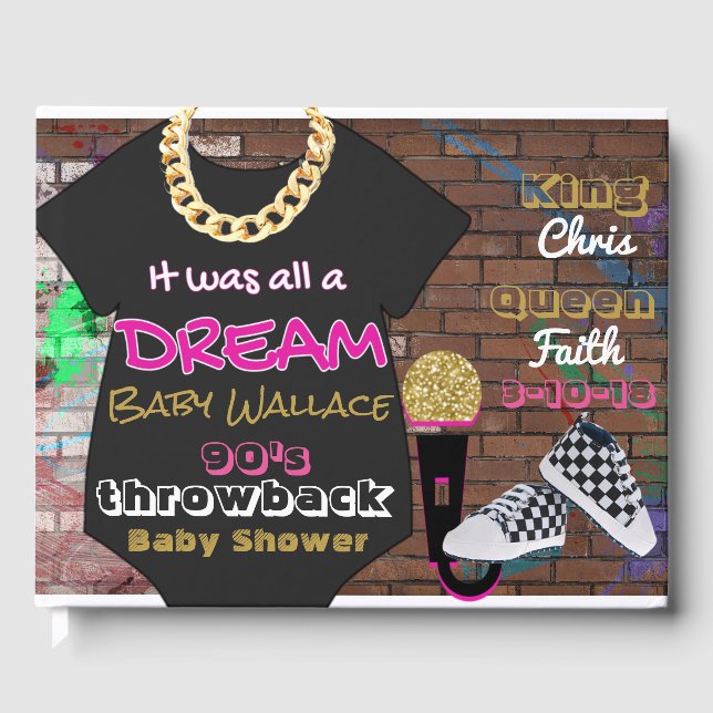 90's Urban Hip Hop|Pink & Gold Baby Shower Guest Book (Front)