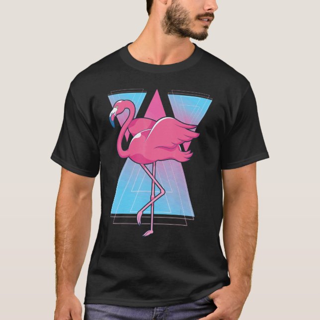 90s Vaporwave Tropical Bird Exotic Animal Pink Fla T-Shirt (Front)