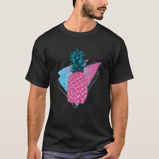 90s Vaporwave Tropical Summer Fruit Synthwave Pine T-Shirt (Front)
