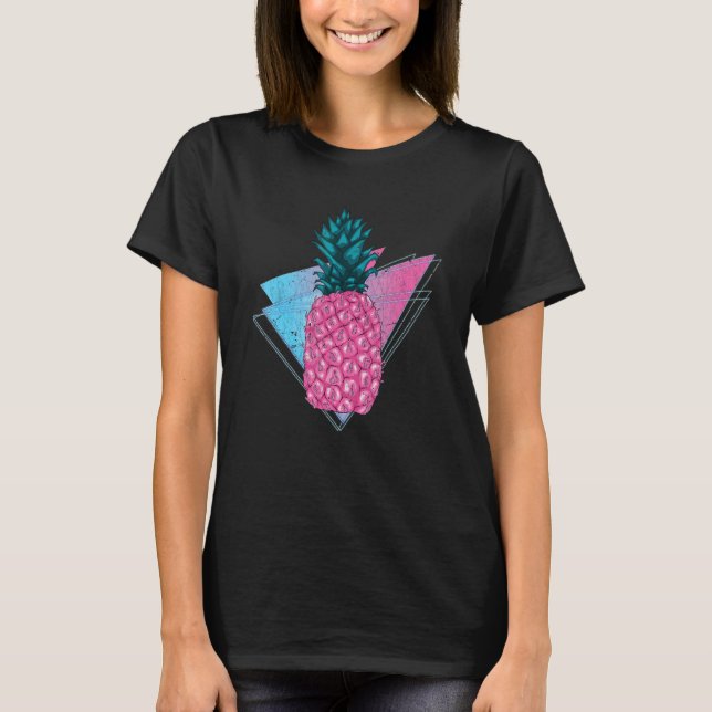 90s Vaporwave Tropical Summer Fruit Synthwave Pine T-Shirt (Front)