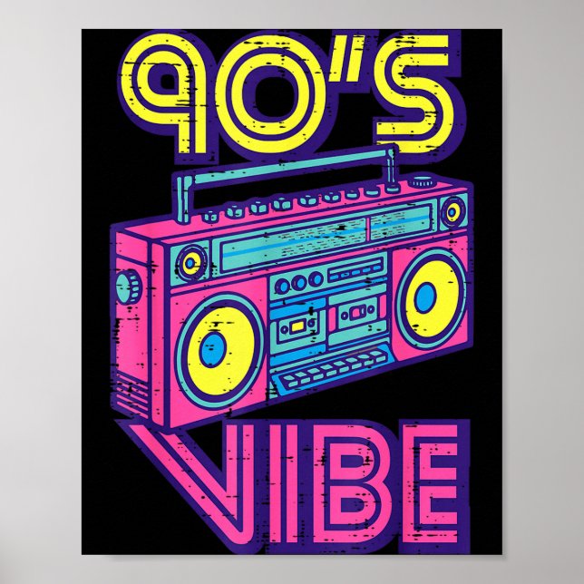 90s Vibe Boom Box Radio Retro Music Lover Men Wome Poster (Front)