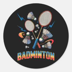 90s Vintage Badminton Player Shuttle Racket Classic Round Sticker