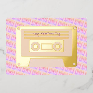 90s Y2k Cassette Pink Happy Valentines Day Gold Foil Holiday Card