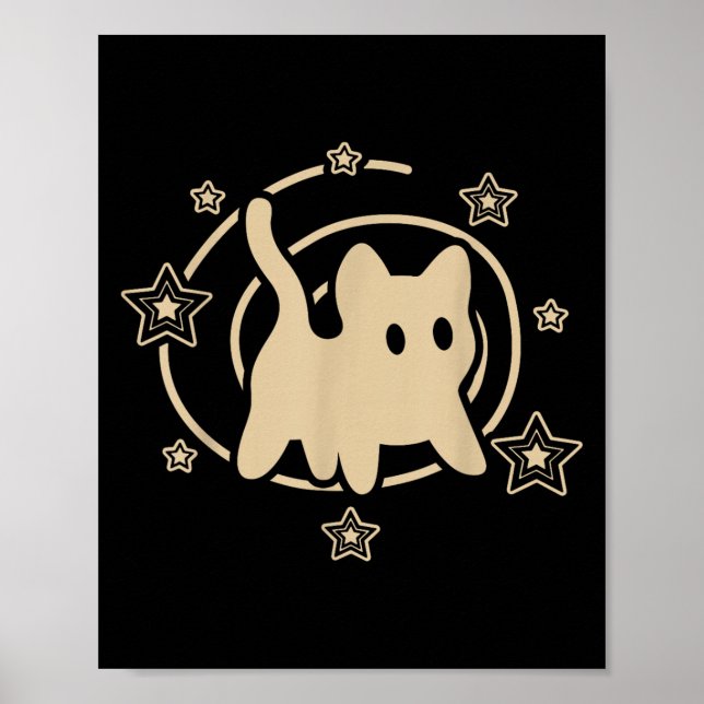 90s Y2k Scary Tomcat Cat Is Scared Under Starry Ta Poster (Front)