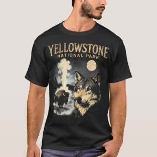 90S Yellowstone National Park Wolf And Bison T-Shirt