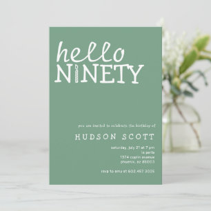  90th Adult Birthday Party Hello Ninety Sage Green Invitation