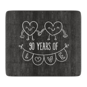 90th Anniversary Gift Chalk Hearts Cutting Board