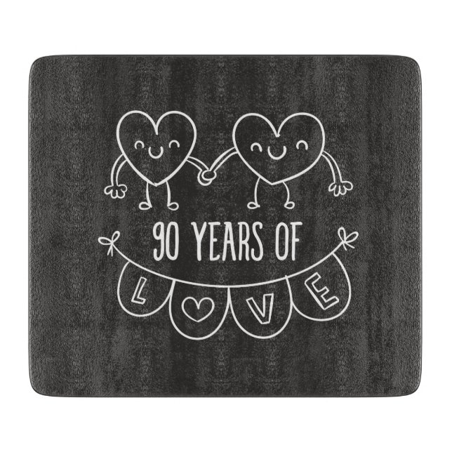 90th Anniversary Gift Chalk Hearts Cutting Board (Front)