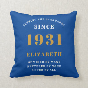 90th Birthday 1931 Add Your Name Blue Personalised Cushion