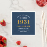 90th Birthday 1931 Blue Gold For Him Personalised Napkin<br><div class="desc">A personalised classic paper napkin design for that birthday celebration for a special person born in 1931 and turning 90. Add the name to this vintage retro style blue, white and gold design for a custom 90th birthday gift. Easily edit the name and year with the template provided. A wonderful...</div>
