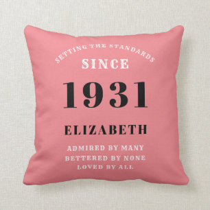 90th Birthday 1931 Personalised Add Your Name Pink Cushion