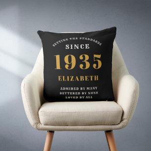 90th Birthday 1935 Black Gold lady's Personalised Cushion