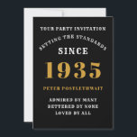 90th Birthday 1935 Black Gold Personalised For Him Invitation<br><div class="desc">For those born in 1935 and celebrating their 90th birthday party we have the ideal birthday invitation card. The black background with a white and gold design is simple and yet elegant. Easily customise the text to the front and the rear of this birthday invitation card using the template provided....</div>