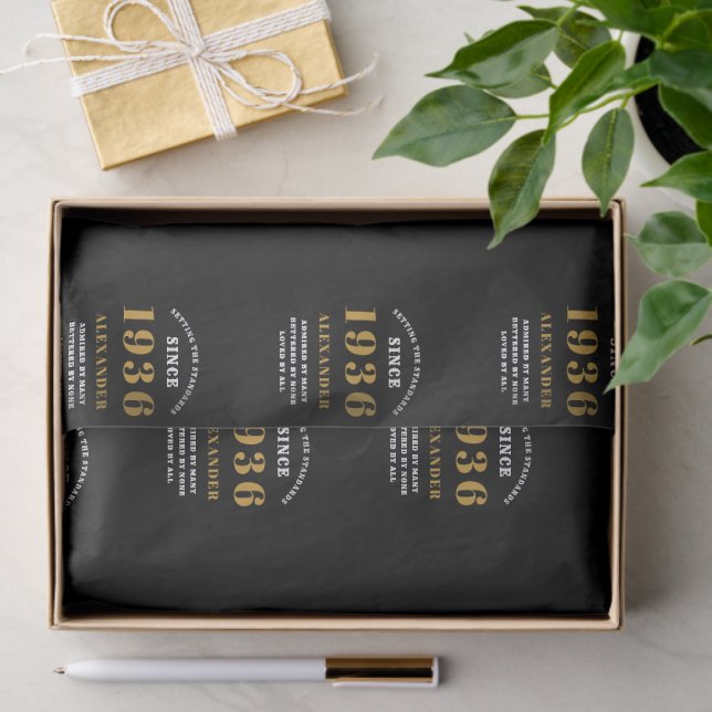90th Birthday 1936 Black Gold Chic Elegant Tissue Paper (Gift)