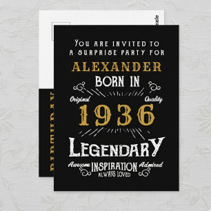 90th Birthday 1936 Black Gold Legend Invitation Postcard
