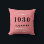 90th Birthday 1936 Pink Girly Elegant Chic Cushion<br><div class="desc">Add a touch of elegance to your home decor with this 90th Pink Girly Elegant Chic Throw Pillow. This stylish pillow features a custom design of soft pink and grey to bring a luxe and timeless look to your home. The personalized design is perfect for celebrating a special birthday, making...</div>