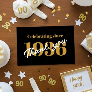 90th Birthday 1936 Retro Black And Gold Thank You Card