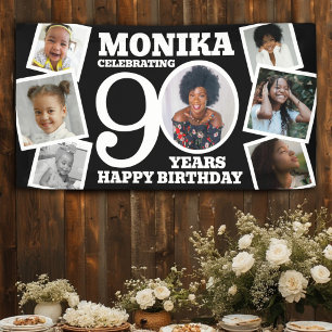 90th Birthday 7 custom photos name black white Banner