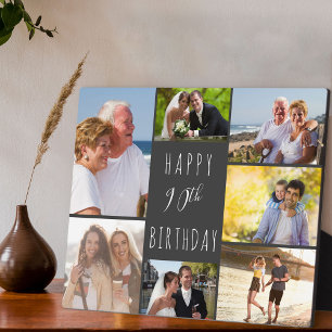 90th Birthday 7 Photo Collage Dark Gray Plaque