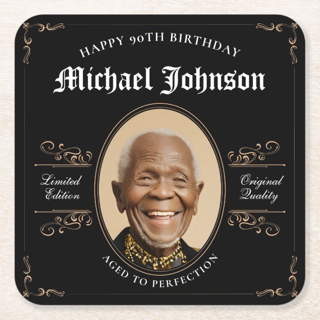 90th Birthday Aged to Perfection Classic Vintage  Square Paper Coaster (Front)