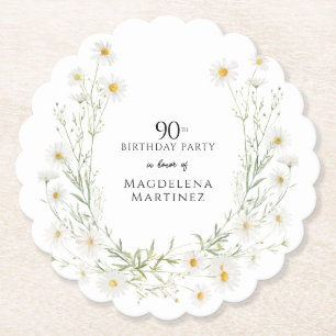 90th Birthday April Birthday Month Daisy Custom Paper Coaster