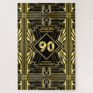 90th Birthday Art Deco Gold Black Great Gatsby Jigsaw Puzzle