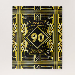 90th Birthday Art Deco Gold Black Great Gatsby Jigsaw Puzzle