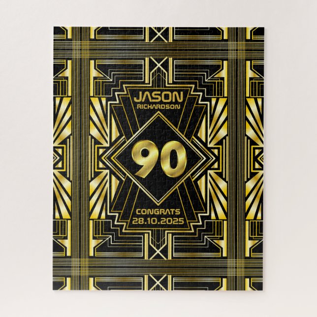 90th Birthday Art Deco Gold Black Great Gatsby Jigsaw Puzzle (Vertical)