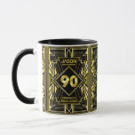 90th Birthday Art Deco Gold Black Great Gatsby Mug<br><div class="desc">Celebrate your milestone birthday in style with this unique Art Deco-style,  Great Gatsby-inspired design featuring geometric shapes in bright gold over black background. An elegant,  classy,  gender neutral look perfect for commemorating that special birthday with the jazz-infused taste of the Roaring Twenties.</div>