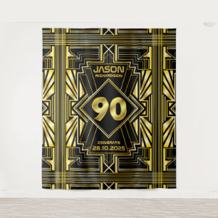 90th Birthday Art Deco Gold Black Great Gatsby Tapestry