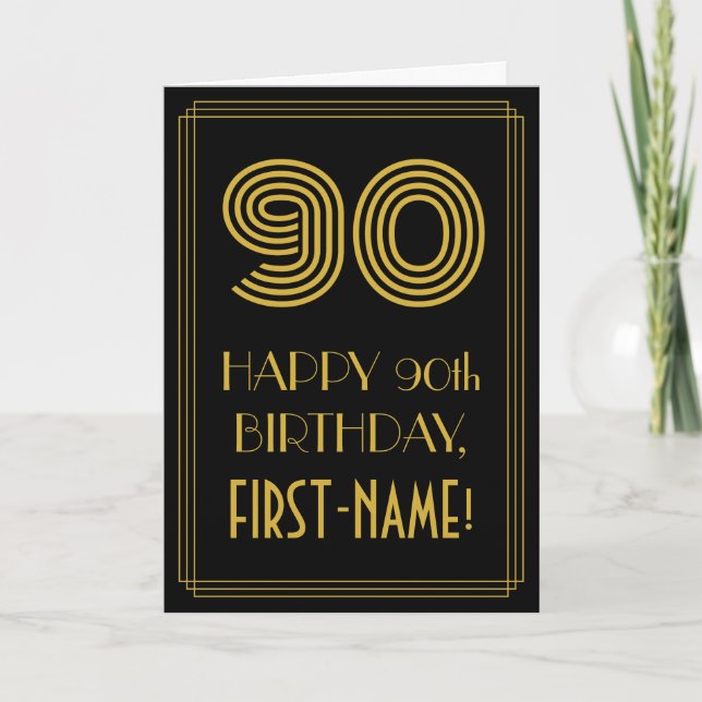 90th Birthday: Art Deco Inspired Look "90" & Name Card (Front)