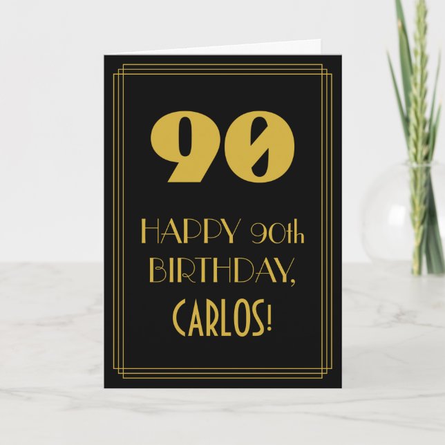 90th Birthday ~ Art Deco Inspired Look "90" & Name Card (Front)