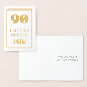 90th Birthday: Art Deco Inspired Look "90" & Name Foil Card