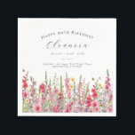 90th Birthday August Birth Flower Custom Napkin<br><div class="desc">Perfect table decor for an August birthday party. Pink gladiolus is the birth flower for that month. It forms a pretty watercolor bottom border on this floral personalised napkin. The birthday guest of honour's name, age and birthdate are placed above it using elegant calligraphy and typography. All text is editable....</div>