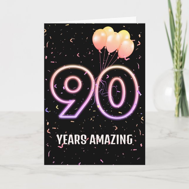 90th Birthday Balloons and Confetti Card (Front)