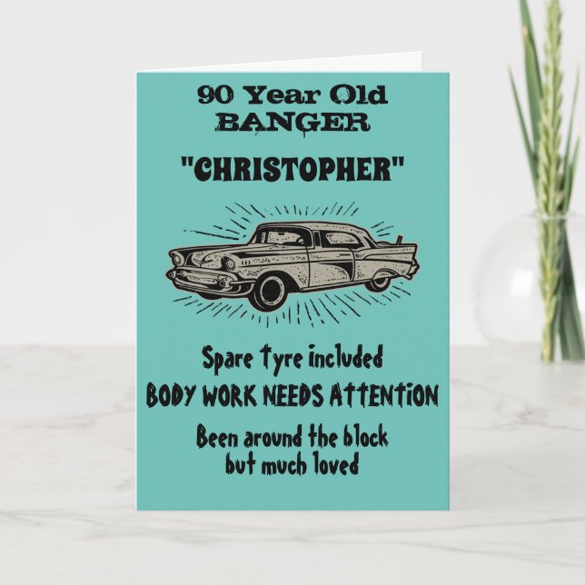 90th Birthday Banger Love Vintage Car Retro Style Card (Front)