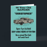 90th Birthday Banger Love Vintage Car Retro Style Card<br><div class="desc">Easily customise the text of this birthday card using the template provided. Part of the "Banger" range of designs.</div>