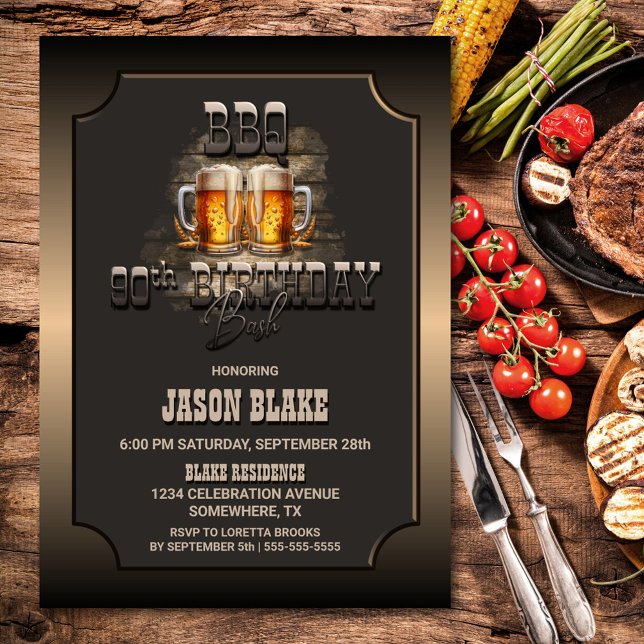90th Birthday BBQ Beers Party Invitation (Creator Uploaded)