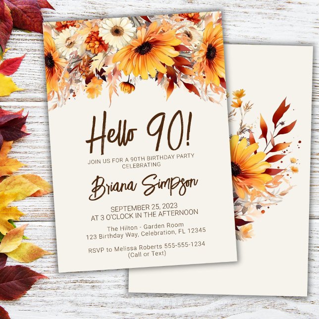 90th Birthday Beige Fall Floral Invitation (Creator Uploaded)