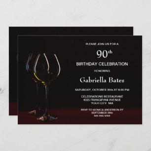 90th Birthday Birthday Wine Glass Party Invitation