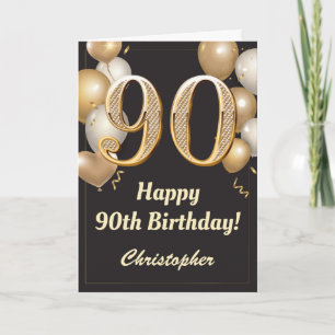 90th Birthday Black and Gold Balloons Confetti Card