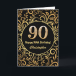 90th Birthday Black and Gold Floral Pattern Card<br><div class="desc">90th Birthday Black and Gold Floral Pattern Birthday Card. For further customisation,  please click the "Customise it" button and use our design tool to modify this template.</div>