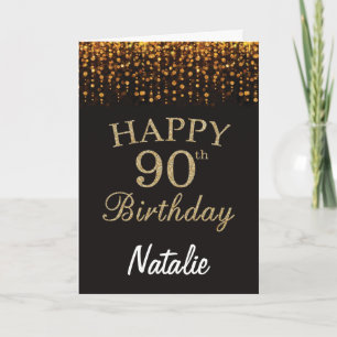 90th Birthday Black and Gold Glitter Card