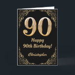 90th Birthday Black and Gold Glitter Frame Card<br><div class="desc">90th Birthday Black and Gold Glitter Frame. For further customisation,  please click the "Customise it" button and use our design tool to modify this template.</div>