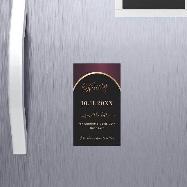 90th birthday black burgundy Save the Date magnet (Creator Uploaded)