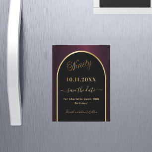 90th birthday black burgundy Save the Date magnet